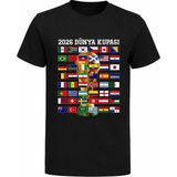 Efendioğlu Design Tüm Ülke Takımları Bayrakları 2026 Dünya Kupası Hatıra Pamuklu Çocuk T-Shirt - Siyah - 7 Yaş