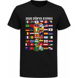 Efendioğlu Design Tüm Ülke Takımları Bayrakları 2026 Dünya Kupası Hatıra Pamuklu T-Shirt - Siyah