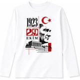 Efendioğlu Design Uzun Kollu 29 Ekim Anıtkabir Atatürk ve Ay Yıldızlı Tasarım Tişört - 7 Yaş - Beyaz