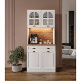 Efes 2 Kapaklı Kahve Köşesi – 93 cm Mdf, LED Aydınlatmalı, Çok Amaçlı Mutfak ve Airfryer Dolabı - Atlantik Çam - Beyaz