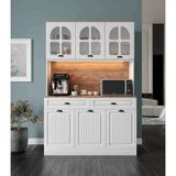 Efes Kahve Köşesi - 140 cm Mdf, LED Aydınlatmalı, Çok Amaçlı Mutfak ve Airfryer Dolabı (Ofis ve Ev Için Uygun) - Beyaz
