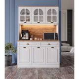 Efes Komple Mdf Kahve Köşesi - 140 cm Mdf Mutfak Dolabı - Dokunmatik LED Aydınlatmalı Kahve Köşesi - Atlantik Çam - Beyaz