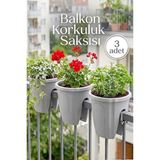 Effe Home Dekoratif Balkon Korkuluk Saksısı Oval 3 Adet - Gri