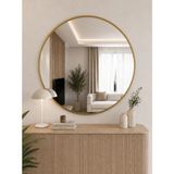 Effe Yapı Dekor Gold Metal Çerçeveli 100 cm Yuvarlak Ayna - Altın - 100 x 100 cm
