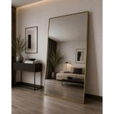 Effe Yapı Dekor Gold Metal Çerçeveli Dikdörtgen AYAKLI180X100 cm Boy Aynası