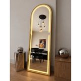 Effe Yapı Dekor Ledli Gold Metal Çerçeveli 180X60 cm Ayaklı Boy Aynası - Altın - 180 x 60 cm
