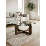 Effe Yapı Dekor Orta Sehpa - Ceviz Renkli Model 80X80 cm ( Temperli Cam ) - CEVİZ