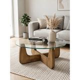 Effe Yapı Dekor Orta Sehpa - Ceviz Renkli Yuvarlak Model 80X80 cm ( Temperli Cam ) - CEVİZ