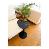 EFFE YAPI DEKOR Siyah Mermer Desenli Modern 40x30 CM Zigon Yan Sehpa 8 MM Temper Cam