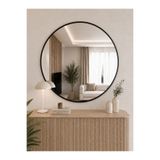 Effe Yapı Dekor Siyah Metal Çerçeveli 90 cm Yuvarlak Ayna