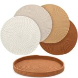 Effectyou 15 inç Yuvarlak Dokuma Boho Servis Altlığı 4'lü Set Saklama Sepeti ile - Isıya Dayanıklı, Kaymaz Çiftlik Evi ve Modern Tarzlar Yemek Odası Aksesuarları için Dış Mekan Masa Dekoru