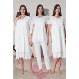 Effort Ekru Fistolu Hamile Lohusa Sabahlıklı Gecelik ve Pijama Takım 4'lü Set Effortt, M, EF9026İGP-198IGP102721