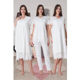 Effort Ekru Fistolu Hamile Lohusa Sabahlıklı Gecelik ve Pijama Takım 4'lü Set Effortt, S, EF9026İGP-198IGP102720