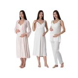 Effort Ekru Kadın Hamile Lohusa Sabahlıklı Gecelik ve Pijama Set Takım 9036, 2XL, S9036EF-19804IGP27192829