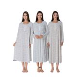 Effort Gri Büyük Beden Uzun Kollu Pamuklu Gecelik, 4XL, EF5063-198IGP100165
