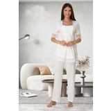 Effort Kadın Ekru Dantelli Hamile Lohusa Pijama Takımı, S, EF6032EFT-19804IGP267817