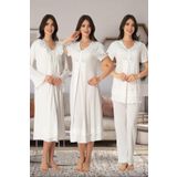 Effort Kadın Ekru Hamile Lohusa Sabahlıklı Gecelik Pijama Takımı 4'lü Set, M, Effortt-8026-2-19804IGP268367