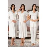Effort Kadın Ekru Hamile Lohusa Sabahlıklı Gecelik Pijama Takımı 4'lü Set, XL, Effortt-8026-2-19804IGP267978