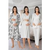 Effort Kadın Ekru Hamile Lohusa Sabahlıklı Gecelik Ve Pijama Takımı 4'lü Set Effortt, S, S8096EF-19804IGP2717149
