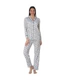 Effort Kadın Ekru Pamuklu Desenli Uzun Kollu Önden Düğmeli Pijama Takımı