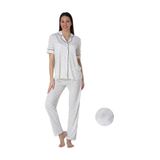 Effort Kadın Ekru Pamuklu Kısa Kollu Önden Düğmeli Pijama Takımı, 3XL, EF2432-198IGP101367