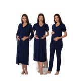 Effort Kadın Lacivert Hamile Lohusa Sabahlıklı Gecelik Pijama Takımı 4'lü Set, XL, Effortt-8026-1-19804IGP27186400
