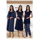 Effort Kadın Lacivert Hamile Lohusa Sabahlıklı Gecelik Ve Pijama Takım Set, S, EF6016EFT-19804IGP270824