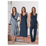Effort Kadın Lacivert Hamile Lohusa Sabahlıklı Gecelilk Pijama Takım 4'lü Set Effortt, 2XL, Effortt9036-19804IGP2717405