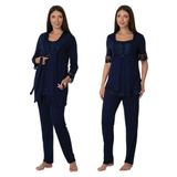 Effort Kadın Lacivert Hamile Lohusa Sabahlıklı Pijama Takımı, 2XL, EF6034EFR-19804IGP268119
