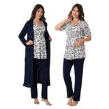 Effort Kadın Lacivert Hamile Lohusa Sabahlıklı Pijama Takımı 3'lü Set, L, EF8014EFR-19804IGP267598