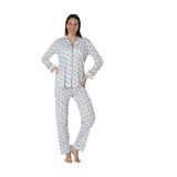 Effort Kadın Lacivert Pamuklu Desenli Uzun Kollu Önden Düğmeli Pijama Takımı, 2XL, TYCZBF6O4N170808000420141-198IGP101404