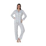 Effort Kadın Lacivert Pamuklu Desenli Uzun Kollu Önden Düğmeli Pijama Takımı, XL, TYCZBF6O4N170808000420141-198IGP101403