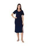 Effort Kadın Lacivert Pamuklu Kısa Kolu Yırtmaçlı Gecelik, XL, EF3073-198IGP100748