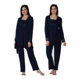 Effort Kadın Lacivert Sabahlıklı Hamile Lohusa Pijama Takımı, L, EF2401EFRT-19804IGP266113
