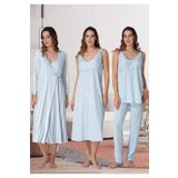 Effort Kadın Mavi Hamile Lohusa Sabahlıklı Gecelilk Pijama Takım 4'lü Set Effortt, M, Effortt9036-19804IGP2717392