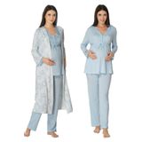Effort Kadın Mavi Hamile Lohusa Sabahlıklı Pijama Takımı, M, Effortt-8094-2-19804IGP266631