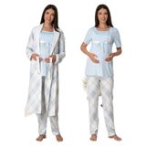 Effort Kadın Mavi Hamile Lohusa Sabahlıklı Spor Pijama Takımı, L, EF6024EFT-19804IGP267512