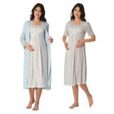 Effort Kadın Mavi Pamuklu Hamile Lohusa Sabahlıklı Gecelik Takım, 2XL, EF8015-198IGP102549