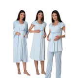 Effort Kadın Mavi Pamuklu Hamile Lohusa Sabahlıklı Gecelik Ve Pijama Takım Set, XL, TYC50207D2C7547892-198IGP102523