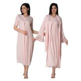Effort Kadın Pembe Dantelli Hamile Lohusa Sabahlıklı Gecelik Takım, XL, EF5035EFT-19804IGP270341