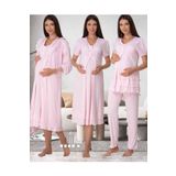 Effort Kadın Pembe Hamile Lohusa Sabahlıklı Gecelik Pijama Takımı 4'lü Set, M, Effortt-8026-1-19804IGP27186402