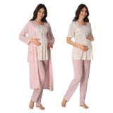 Effort Kadın Pembe Hamile Lohusa Sabahlıklı Pijama Takımı 3'lü Set, M, EF8014EFTT-19804IGP266802