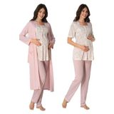 Effort Kadın Pembe Hamile Lohusa Sabahlıklı Pijama Takımı 3'lü Set, M, EF8014EFTT-19804IGP268342