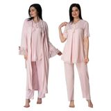Effort Kadın Pembe Hamile Lohusa Sabahlıklı Pijama Takımı 3'lü Set, S, EF5034EFR-19804IGP267923