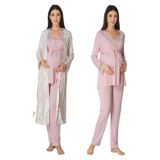 Effort Kadın Pembe Hamile Lohusa Sabahlıklı Pijama Takımı, M, EF8094EFT-19804IGP2718387
