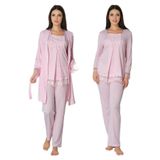 Effort Kadın Pembe Sabahlıklı Hamile Lohusa Pijama Takımı 3044, 2XL, KTS3044-869DS00018310069