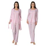 Effort Kadın Pembe Sabahlıklı Hamile Lohusa Pijama Takımı, L, EF3044EFF-19804IGP266689