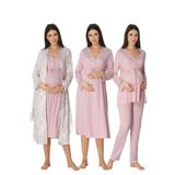 Effort Kadın Pembe Uzun Kollu Pijama Takımı Gecelik Sabahlık Lohusa Hamile 4'lü Set Effortt, 2XL, S8096EF-19804IGP264159