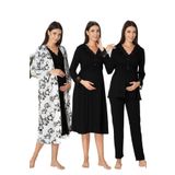 Effort Kadın Siyah Hamile Lohusa Sabahlıklı Gecelik Ve Pijama Takımı 4'lü Set Effortt, S, S8096EF-19804IGP2717159