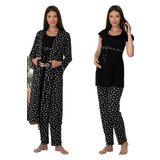 Effort Kadın Siyah Hamile Lohusa Sabahlıklı Pijama Takımı, M, Effortt-6014-2-19804IGP27168493